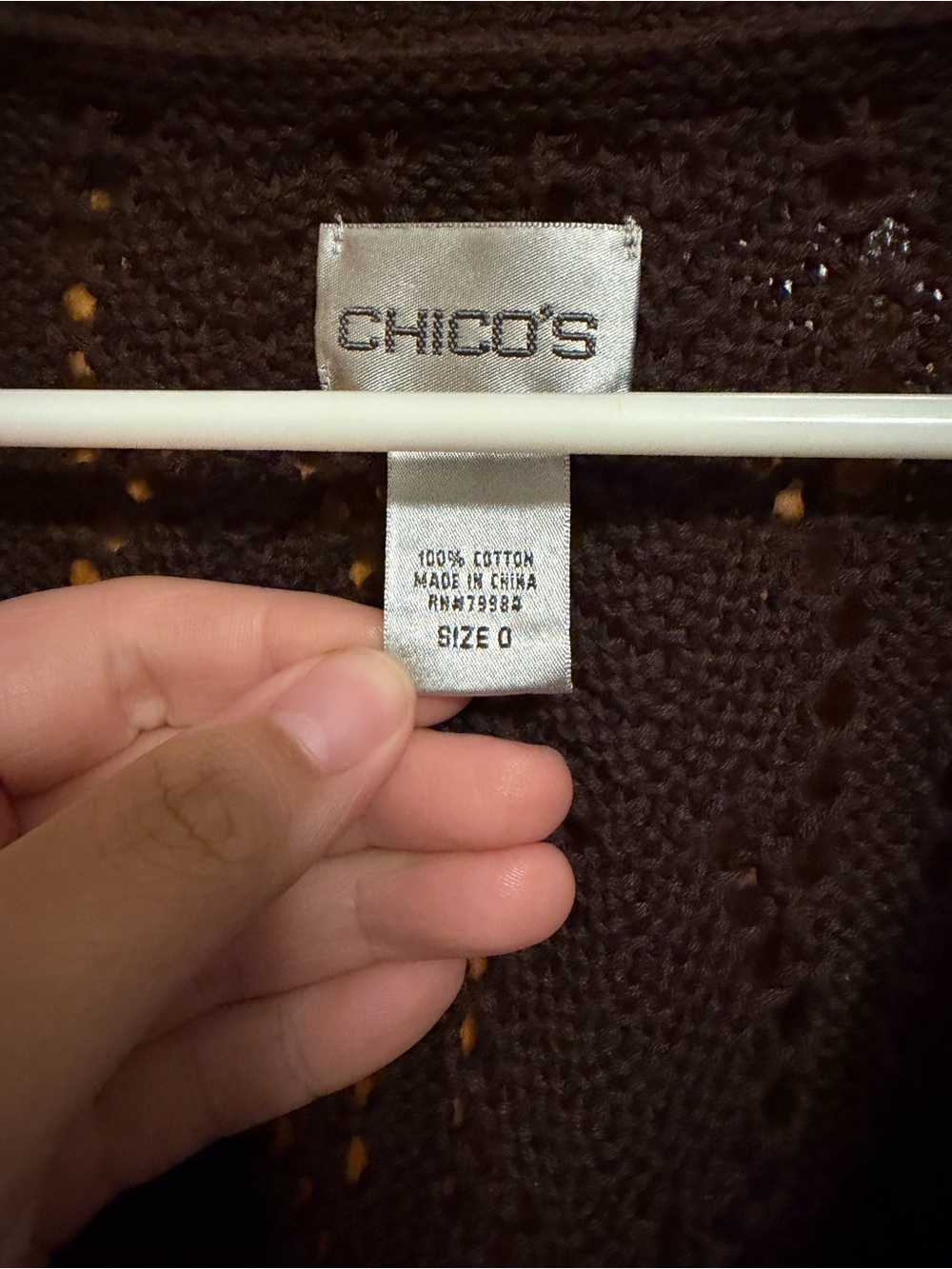 Chico's Dark Brown Open-Knit V-Neck Sweater - Picture 2 of 3